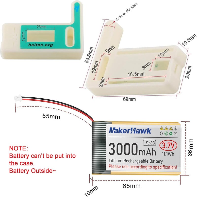 MakerHawk ESP32 LoRa V3 Module Board with 3000mAh Battery Set - with 915MHz Antenna and SX1262 LoRa V3 Case Devices for Meshtastic Ar duino LoRawan IOT - Image 2